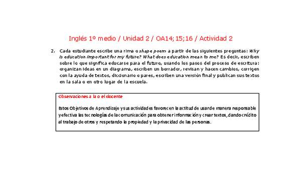Inglés 1 medio-Unidad 2-OA14;15;16-Actividad 2 Inglés 1 medio-Unidad 2-OA14;15;16-Actividad 2