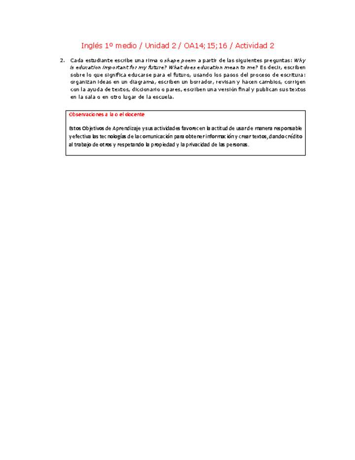 Inglés 1 medio-Unidad 2-OA14;15;16-Actividad 2 Inglés 1 medio-Unidad 2-OA14;15;16-Actividad 2