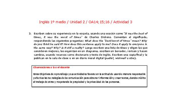 Inglés 1 medio-Unidad 2-OA14;15;16-Actividad 3 Inglés 1 medio-Unidad 2-OA14;15;16-Actividad 3
