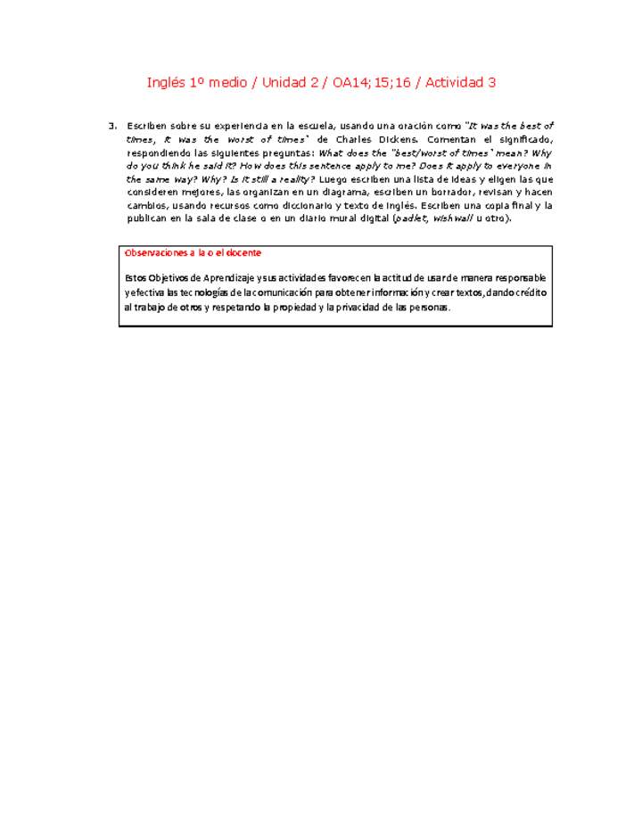 Inglés 1 medio-Unidad 2-OA14;15;16-Actividad 3 Inglés 1 medio-Unidad 2-OA14;15;16-Actividad 3