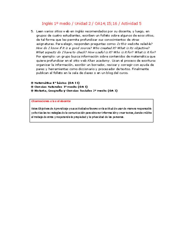Inglés 1 medio-Unidad 2-OA14;15;16-Actividad 5 Inglés 1 medio-Unidad 2-OA14;15;16-Actividad 5