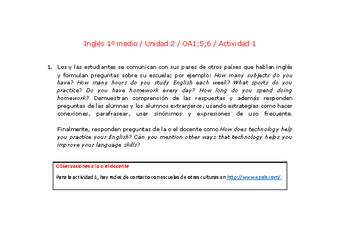 Inglés 1 medio-Unidad 2-OA1;5;6-Actividad 1 Inglés 1 medio-Unidad 2-OA1;5;6-Actividad 1