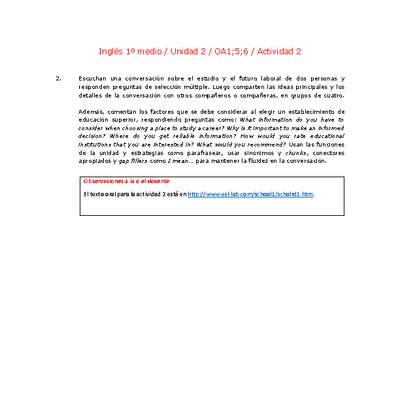 Inglés 1 medio-Unidad 2-OA1;5;6-Actividad 2 Inglés 1 medio-Unidad 2-OA1;5;6-Actividad 2