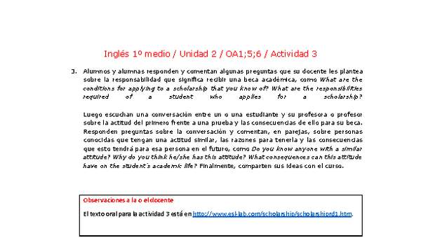 Inglés 1 medio-Unidad 2-OA1;5;6-Actividad 3 Inglés 1 medio-Unidad 2-OA1;5;6-Actividad 3