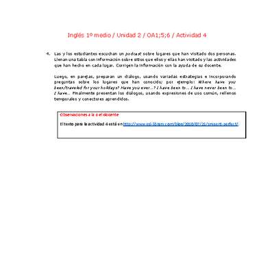 Inglés 1 medio-Unidad 2-OA1;5;6-Actividad 4 Inglés 1 medio-Unidad 2-OA1;5;6-Actividad 4