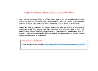 Inglés 1 medio-Unidad 2-OA1;5;6-Actividad 4 Inglés 1 medio-Unidad 2-OA1;5;6-Actividad 4