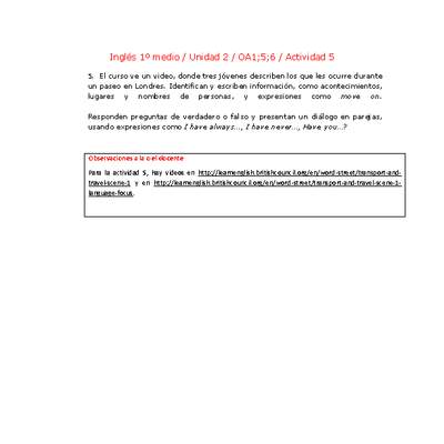 Inglés 1 medio-Unidad 2-OA1;5;6-Actividad 5 Inglés 1 medio-Unidad 2-OA1;5;6-Actividad 5