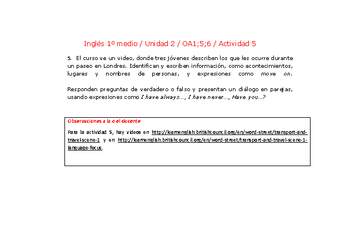 Inglés 1 medio-Unidad 2-OA1;5;6-Actividad 5 Inglés 1 medio-Unidad 2-OA1;5;6-Actividad 5