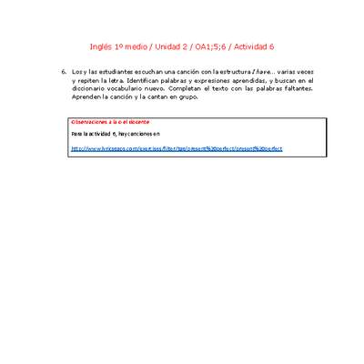 Inglés 1 medio-Unidad 2-OA1;5;6-Actividad 6 Inglés 1 medio-Unidad 2-OA1;5;6-Actividad 6