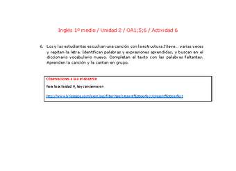 Inglés 1 medio-Unidad 2-OA1;5;6-Actividad 6 Inglés 1 medio-Unidad 2-OA1;5;6-Actividad 6