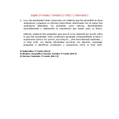 Inglés 1 medio-Unidad 2-OA2;7-Actividad 1 Inglés 1 medio-Unidad 2-OA2;7-Actividad 1