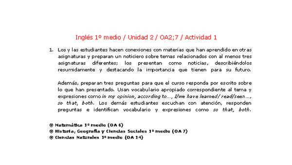 Inglés 1 medio-Unidad 2-OA2;7-Actividad 1 Inglés 1 medio-Unidad 2-OA2;7-Actividad 1