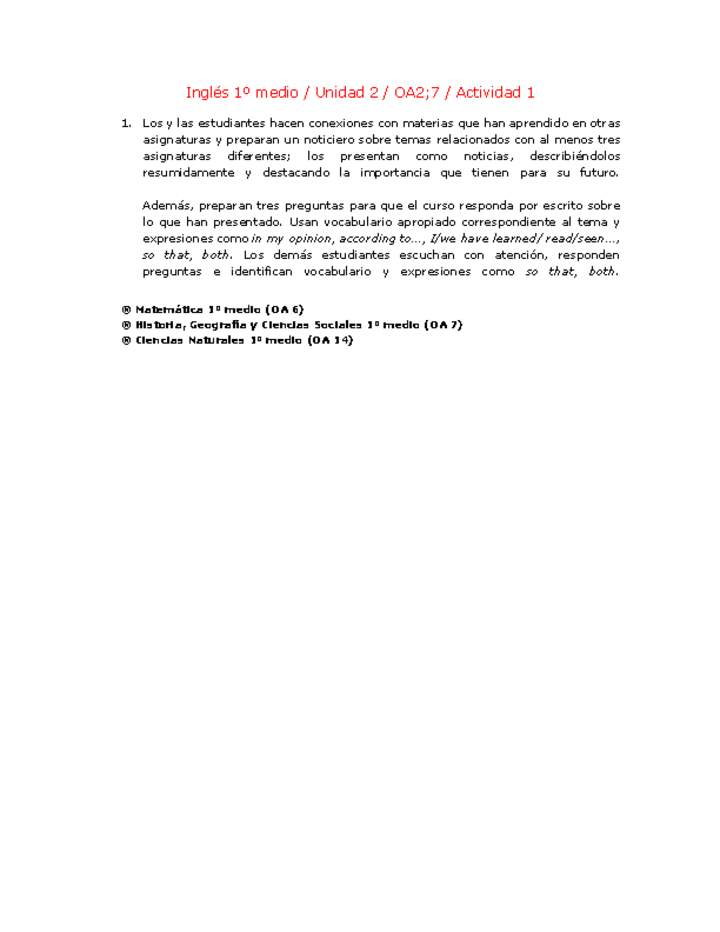 Inglés 1 medio-Unidad 2-OA2;7-Actividad 1 Inglés 1 medio-Unidad 2-OA2;7-Actividad 1