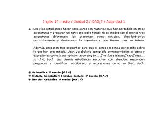 Inglés 1 medio-Unidad 2-OA2;7-Actividad 1 Inglés 1 medio-Unidad 2-OA2;7-Actividad 1