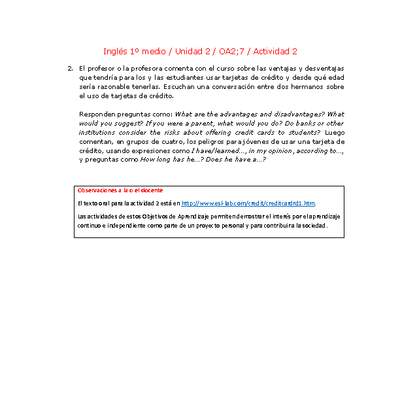 Inglés 1 medio-Unidad 2-OA2;7-Actividad 2 Inglés 1 medio-Unidad 2-OA2;7-Actividad 2