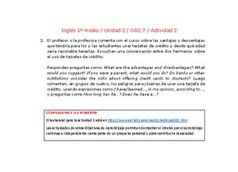 Inglés 1 medio-Unidad 2-OA2;7-Actividad 2 Inglés 1 medio-Unidad 2-OA2;7-Actividad 2