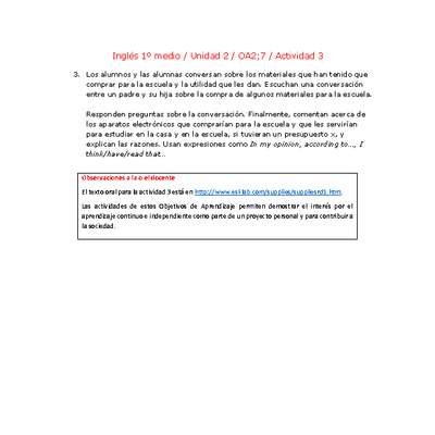 Inglés 1 medio-Unidad 2-OA2;7-Actividad 3 Inglés 1 medio-Unidad 2-OA2;7-Actividad 3