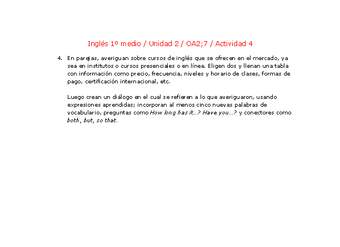 Inglés 1 medio-Unidad 2-OA2;7-Actividad 4 Inglés 1 medio-Unidad 2-OA2;7-Actividad 4