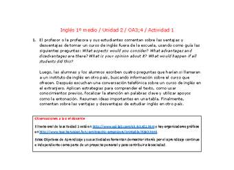 Inglés 1 medio-Unidad 2-OA3;4-Actividad 1 Inglés 1 medio-Unidad 2-OA3;4-Actividad 1