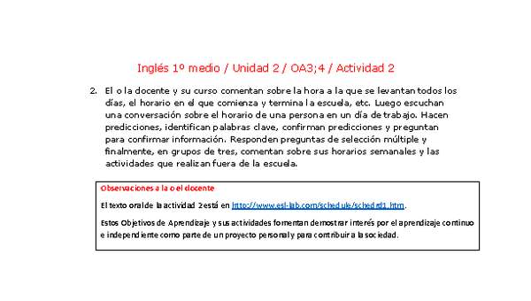 Inglés 1 medio-Unidad 2-OA3;4-Actividad 2 Inglés 1 medio-Unidad 2-OA3;4-Actividad 2