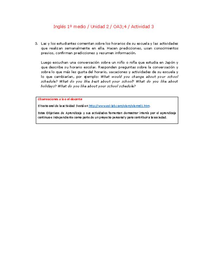 Inglés 1 medio-Unidad 2-OA3;4-Actividad 3 Inglés 1 medio-Unidad 2-OA3;4-Actividad 3