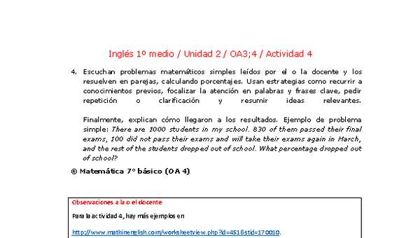 Inglés 1 medio-Unidad 2-OA3;4-Actividad 4 Inglés 1 medio-Unidad 2-OA3;4-Actividad 4