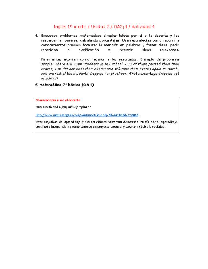 Inglés 1 medio-Unidad 2-OA3;4-Actividad 4 Inglés 1 medio-Unidad 2-OA3;4-Actividad 4