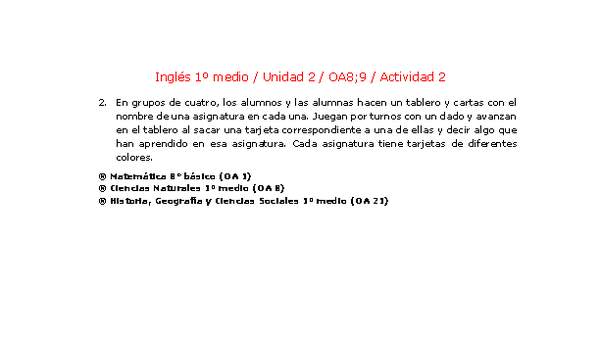 Inglés 1 medio-Unidad 2-OA8;9-Actividad 2 Inglés 1 medio-Unidad 2-OA8;9-Actividad 2
