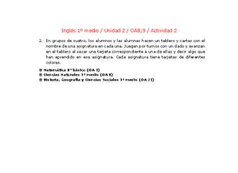 Inglés 1 medio-Unidad 2-OA8;9-Actividad 2 Inglés 1 medio-Unidad 2-OA8;9-Actividad 2