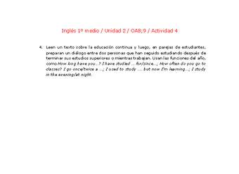 Inglés 1 medio-Unidad 2-OA8;9-Actividad 4 Inglés 1 medio-Unidad 2-OA8;9-Actividad 4