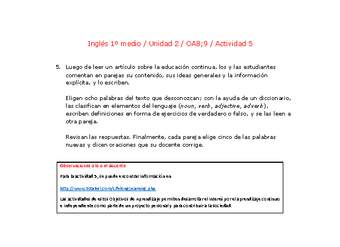 Inglés 1 medio-Unidad 2-OA8;9-Actividad 5 Inglés 1 medio-Unidad 2-OA8;9-Actividad 5