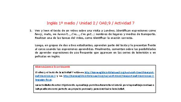 Inglés 1 medio-Unidad 2-OA8;9-Actividad 7 Inglés 1 medio-Unidad 2-OA8;9-Actividad 7