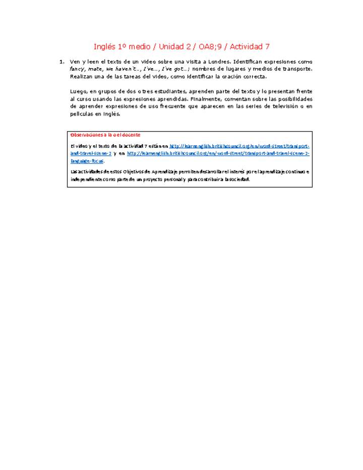 Inglés 1 medio-Unidad 2-OA8;9-Actividad 7 Inglés 1 medio-Unidad 2-OA8;9-Actividad 7