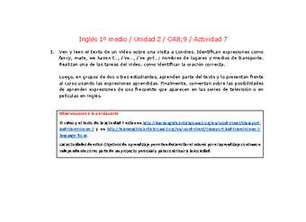 Inglés 1 medio-Unidad 2-OA8;9-Actividad 7 Inglés 1 medio-Unidad 2-OA8;9-Actividad 7