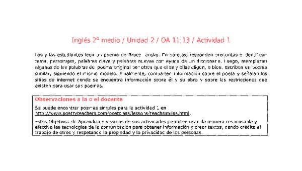 Inglés 2 medio-Unidad 2-OA11;13-Actividad 1 Inglés 2 medio-Unidad 2-OA11;13-Actividad 1