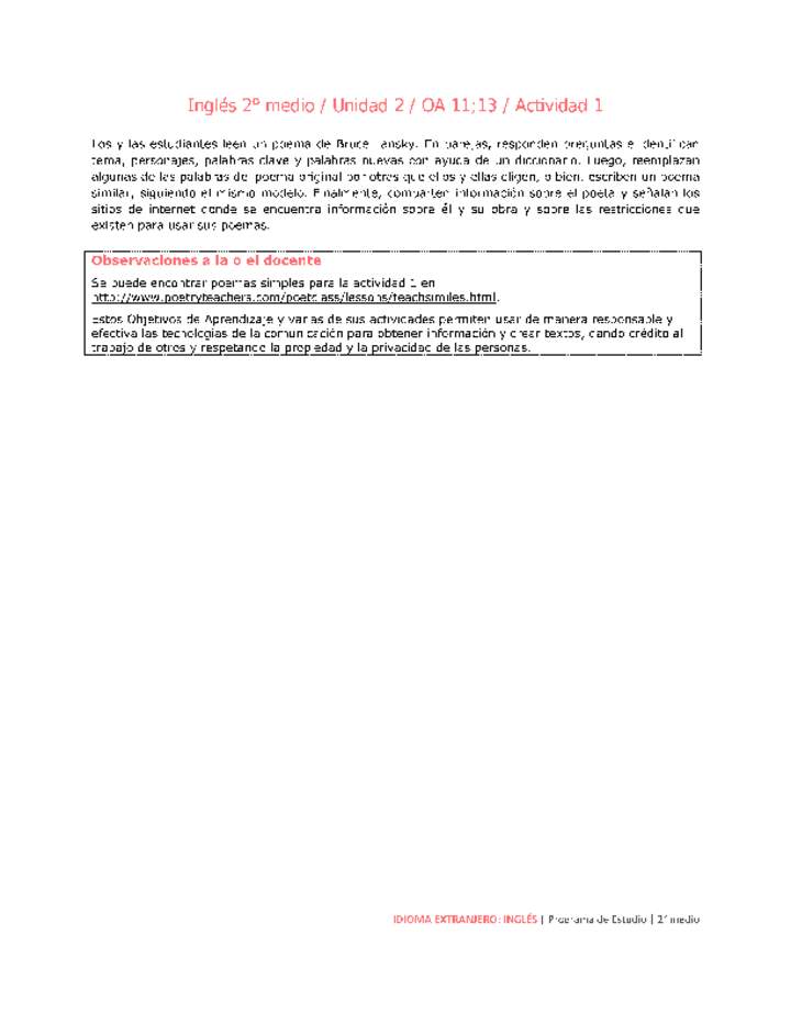 Inglés 2 medio-Unidad 2-OA11;13-Actividad 1 Inglés 2 medio-Unidad 2-OA11;13-Actividad 1