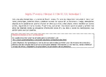 Inglés 2 medio-Unidad 2-OA11;13-Actividad 1 Inglés 2 medio-Unidad 2-OA11;13-Actividad 1