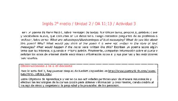 Inglés 2 medio-Unidad 2-OA11;13-Actividad 3 Inglés 2 medio-Unidad 2-OA11;13-Actividad 3
