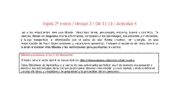 Inglés 2 medio-Unidad 2-OA11;13-Actividad 4 Inglés 2 medio-Unidad 2-OA11;13-Actividad 4