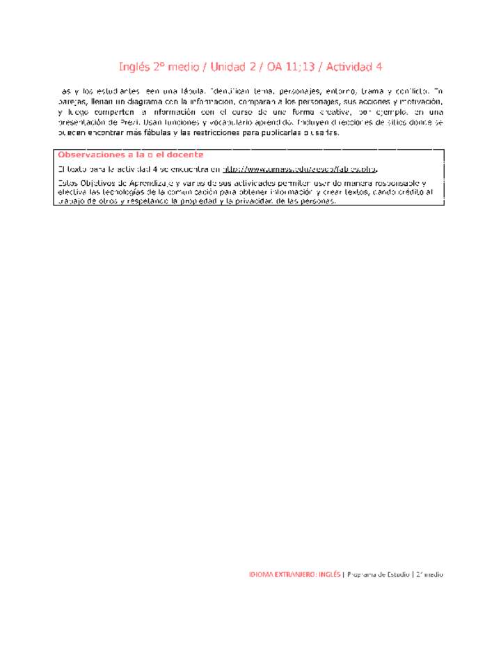Inglés 2 medio-Unidad 2-OA11;13-Actividad 4 Inglés 2 medio-Unidad 2-OA11;13-Actividad 4