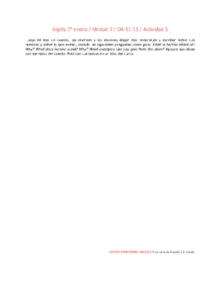 Inglés 2 medio-Unidad 2-OA11;13-Actividad 5 Inglés 2 medio-Unidad 2-OA11;13-Actividad 5