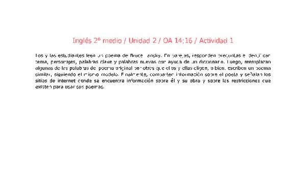 Inglés 2 medio-Unidad 2-OA14;16-Actividad 1 Inglés 2 medio-Unidad 2-OA14;16-Actividad 1