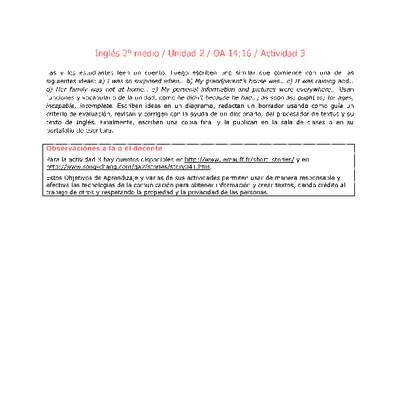 Inglés 2 medio-Unidad 2-OA14;16-Actividad 3 Inglés 2 medio-Unidad 2-OA14;16-Actividad 3