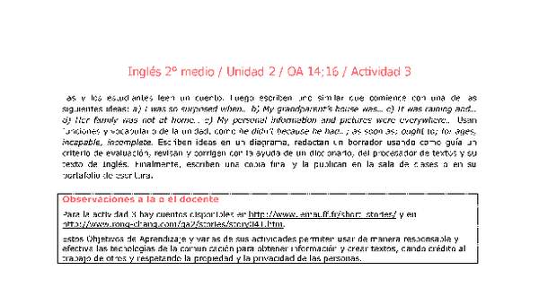Inglés 2 medio-Unidad 2-OA14;16-Actividad 3 Inglés 2 medio-Unidad 2-OA14;16-Actividad 3