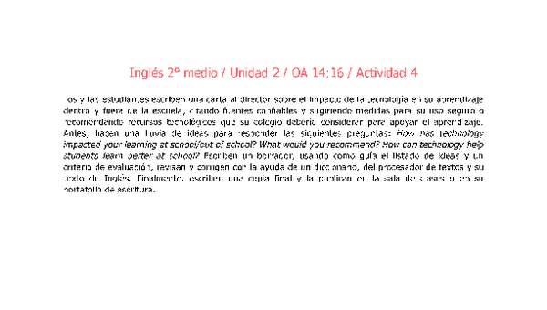 Inglés 2 medio-Unidad 2-OA14;16-Actividad 4 Inglés 2 medio-Unidad 2-OA14;16-Actividad 4