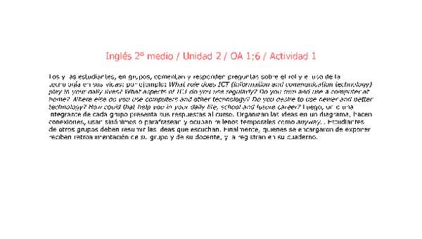 Inglés 2 medio-Unidad 2-OA1;6-Actividad 1 Inglés 2 medio-Unidad 2-OA1;6-Actividad 1