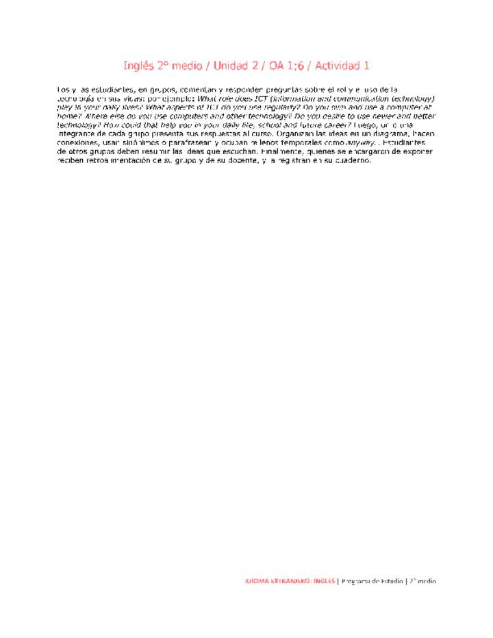 Inglés 2 medio-Unidad 2-OA1;6-Actividad 1 Inglés 2 medio-Unidad 2-OA1;6-Actividad 1