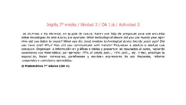 Inglés 2 medio-Unidad 2-OA1;6-Actividad 2 Inglés 2 medio-Unidad 2-OA1;6-Actividad 2