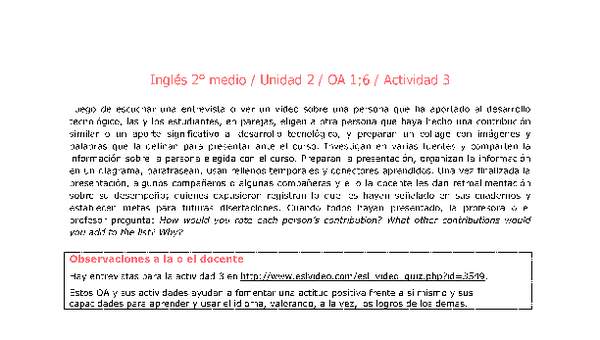 Inglés 2 medio-Unidad 2-OA1;6-Actividad 3 Inglés 2 medio-Unidad 2-OA1;6-Actividad 3