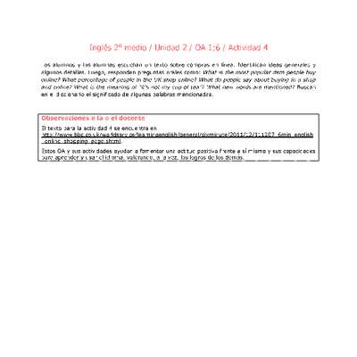 Inglés 2 medio-Unidad 2-OA1;6-Actividad 4 Inglés 2 medio-Unidad 2-OA1;6-Actividad 4